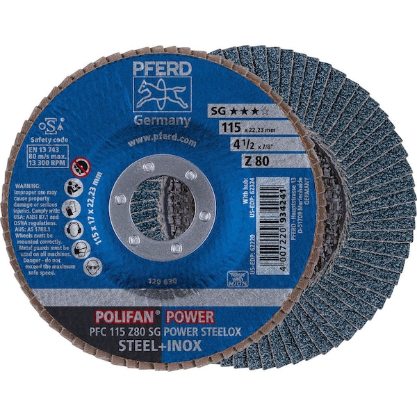 Pferd 62220 4-1/2in x 7/8in POLIFAN Flap Disc - Conical SG Zirconia 80G 62220-PFERD - main
